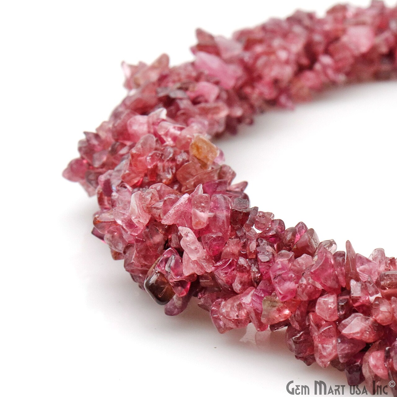 Pink Tourmaline Chip Beads, 34 Inch, Natural Chip Strands, Drilled Strung Nugget Beads, 3-7mm, Polished, GemMartUSA (CHTO-70001)
